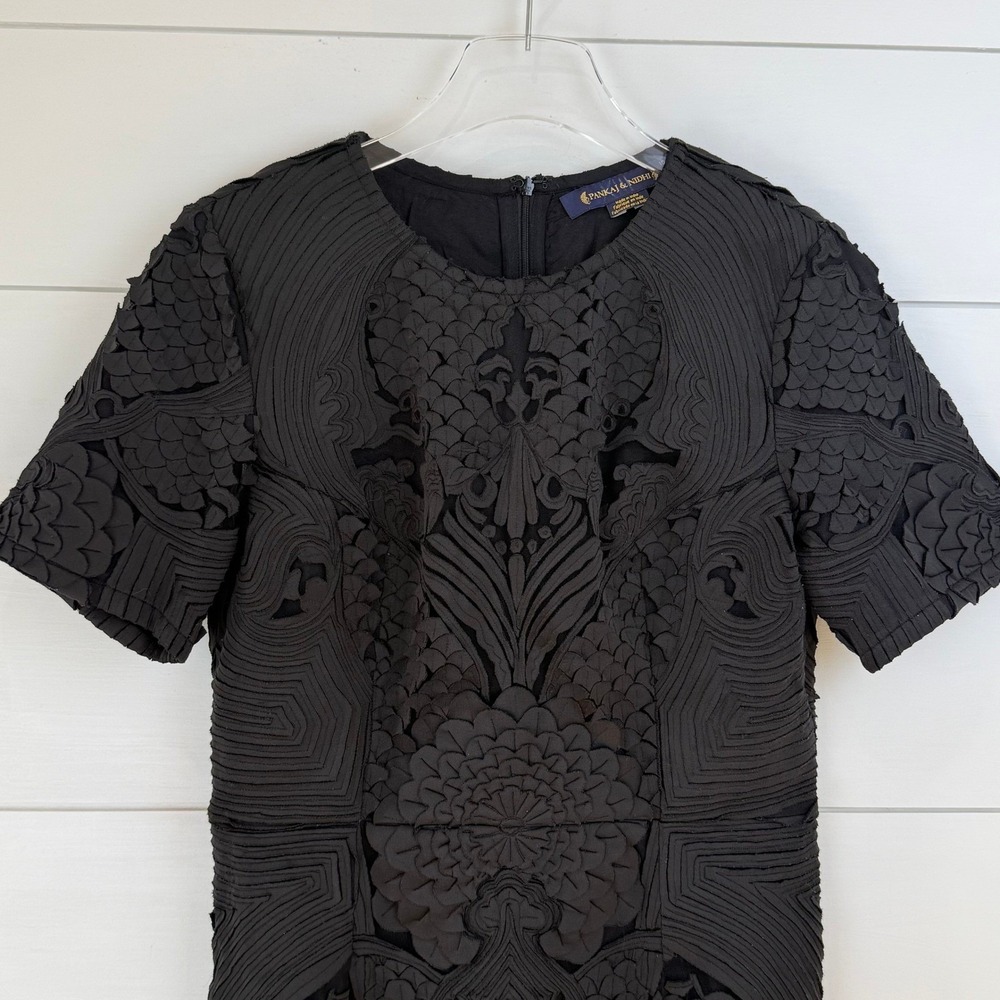 Pankaj & Nidhi MILANY Black CUTWORK MIDI Dress WOMEN 6 Anthropologie - Picture 3 of 13
